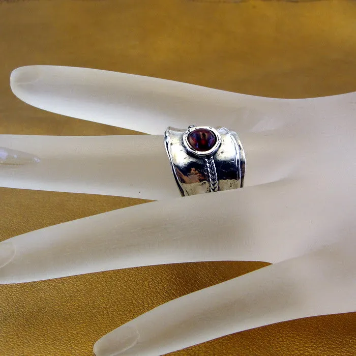 Hadar Designers Red Garnet Ring size 7.5,8 Sterling Silver Handmade (H) y
