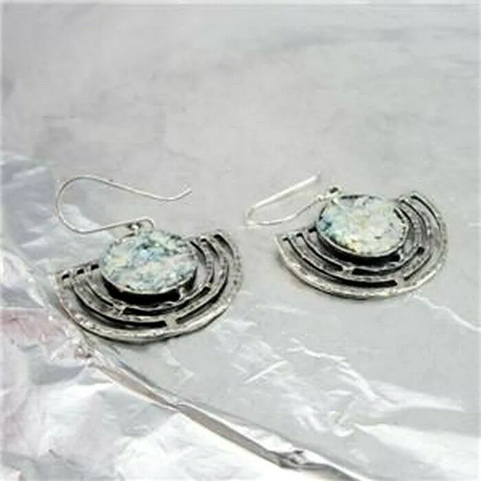 Hadar Designers Roman Glass Earrings Handmade 925 Sterling Silver (as 402315) y