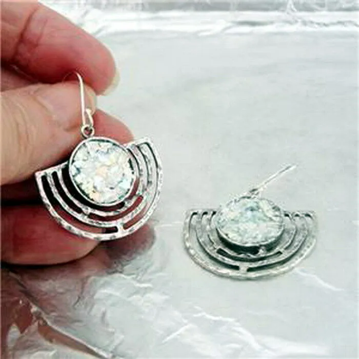 Hadar Designers Roman Glass Earrings Handmade 925 Sterling Silver (as 402315) y