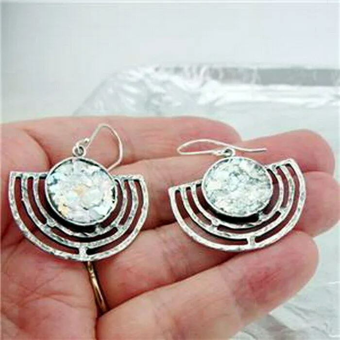 Hadar Designers Roman Glass Earrings Handmade 925 Sterling Silver (as 402315) y