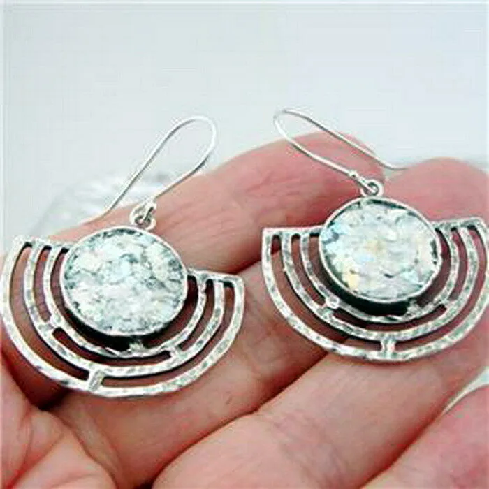 Hadar Designers Roman Glass Earrings Handmade 925 Sterling Silver (as 402315) y