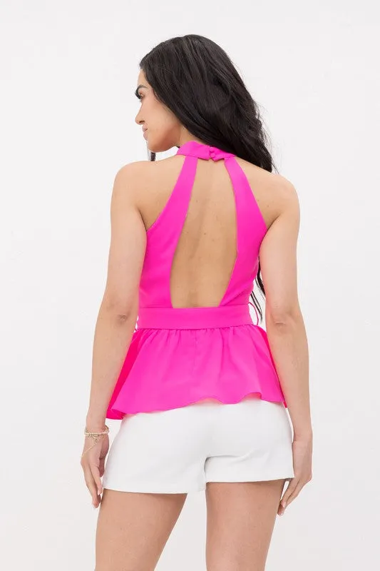 Halter Neckline Pepplum Top