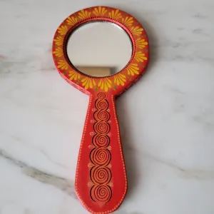 Hand Mirror Mexican Round Mirror Copal Wood hand painted