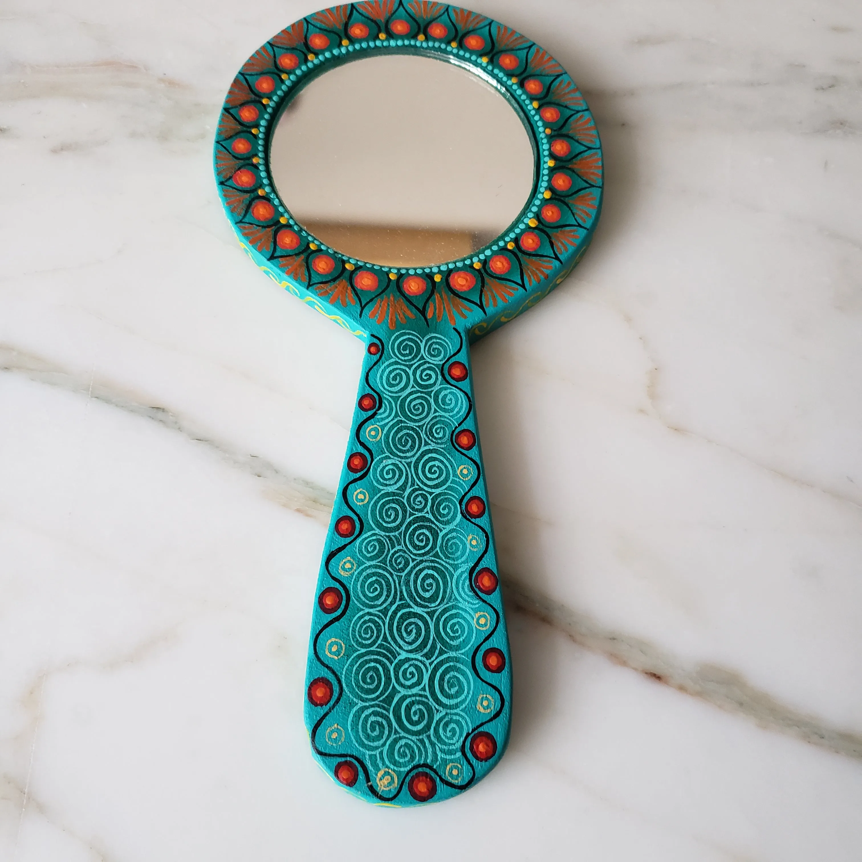 Hand Mirror Mexican Round Mirror Copal Wood hand painted