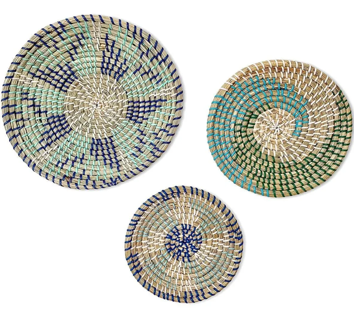 Hand Woven Vietnamese Wicker Basket Wall Decor Set of 3