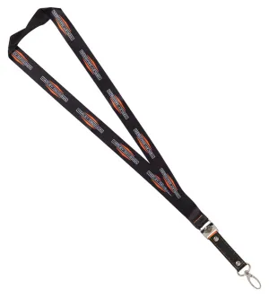 Harley-Davidson® Polyester Lanyard, Checkered Leather Strap 16.5 in - Black