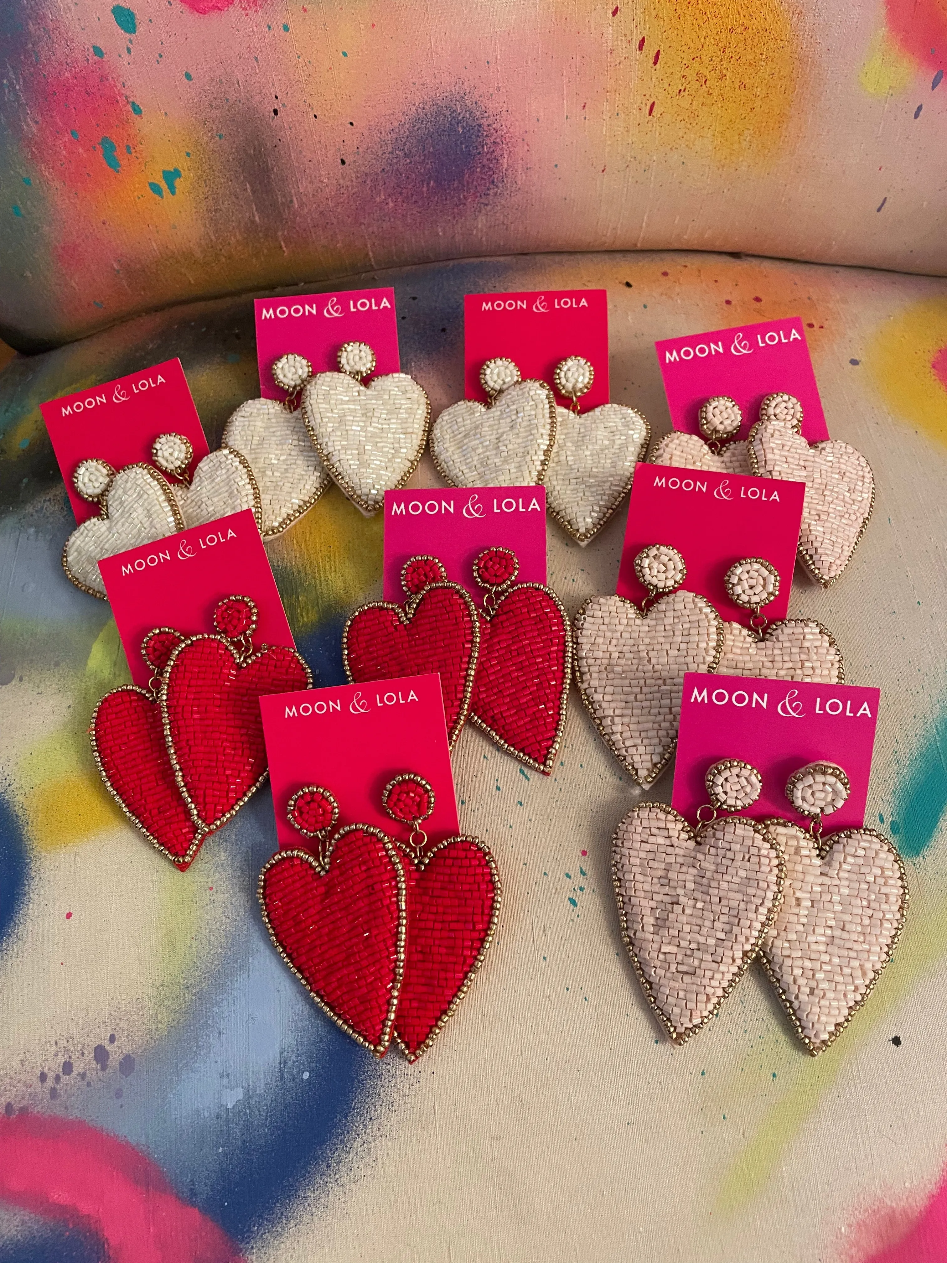 Heart Patch Earrings - Light Pink with Gold