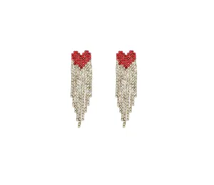 Heart Rhinestone Chain Drop Earrings