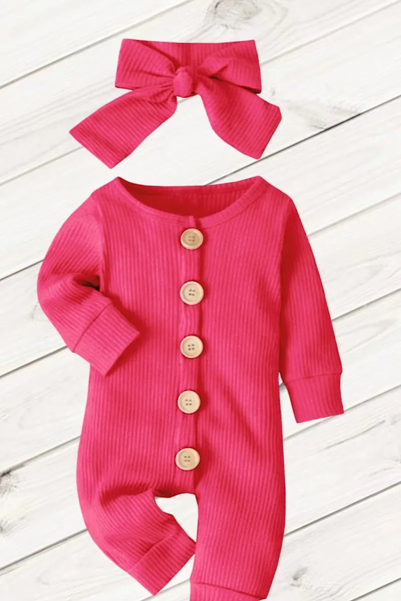 HOT PINK- BUTTON DETAILED JUMPSUIT