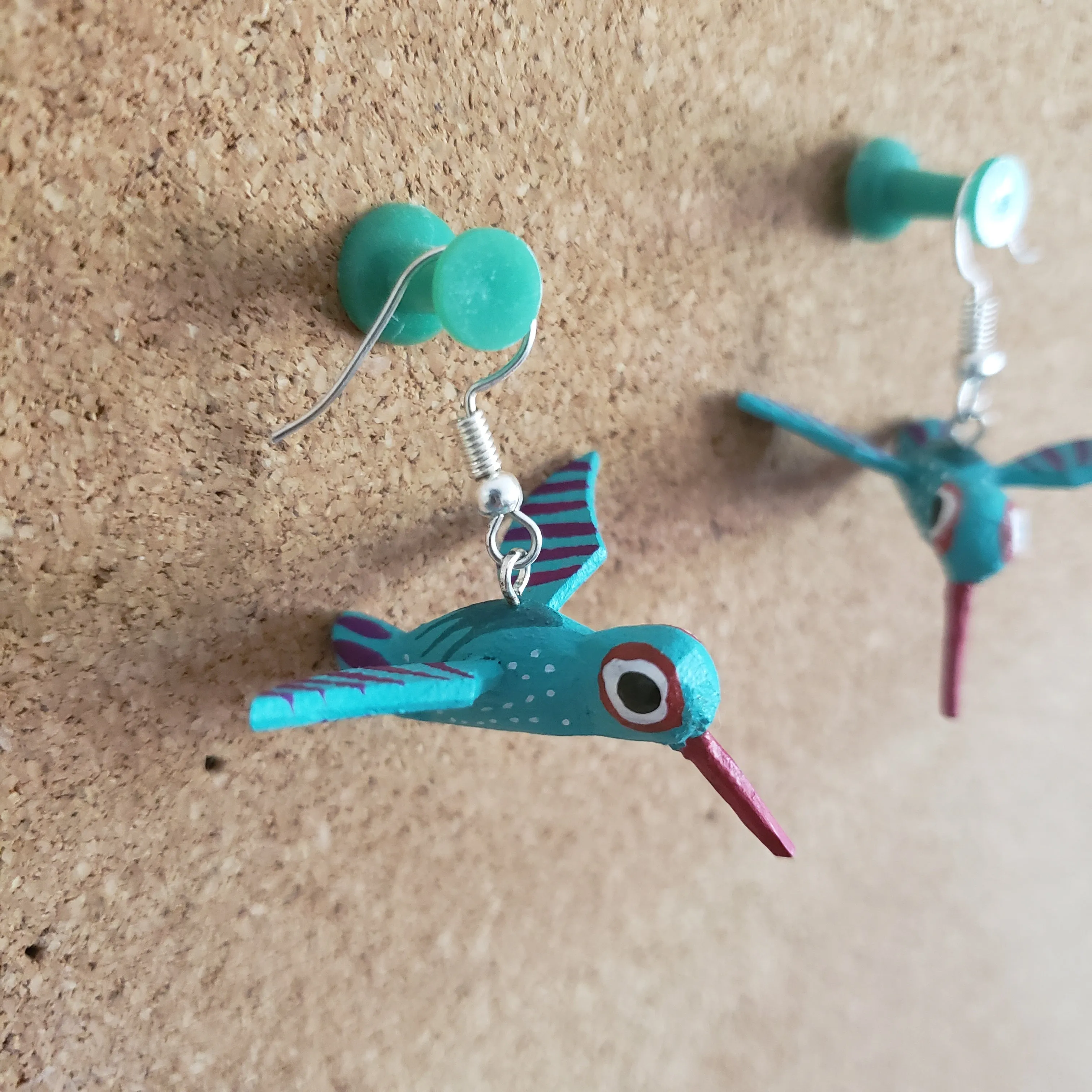 Hummingbird Earrings Alebrije Wood Carving