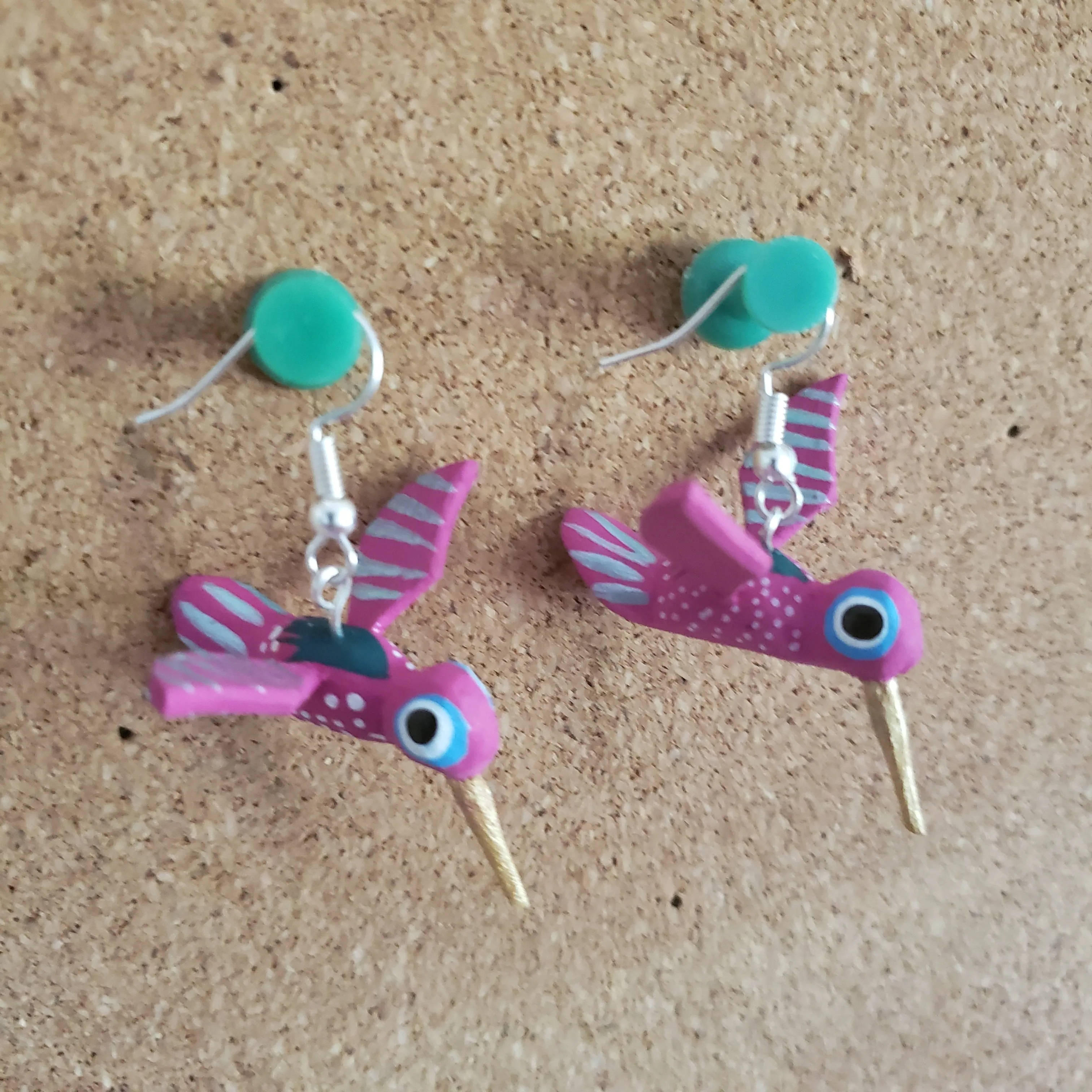 Hummingbird Earrings Alebrije Wood Carving