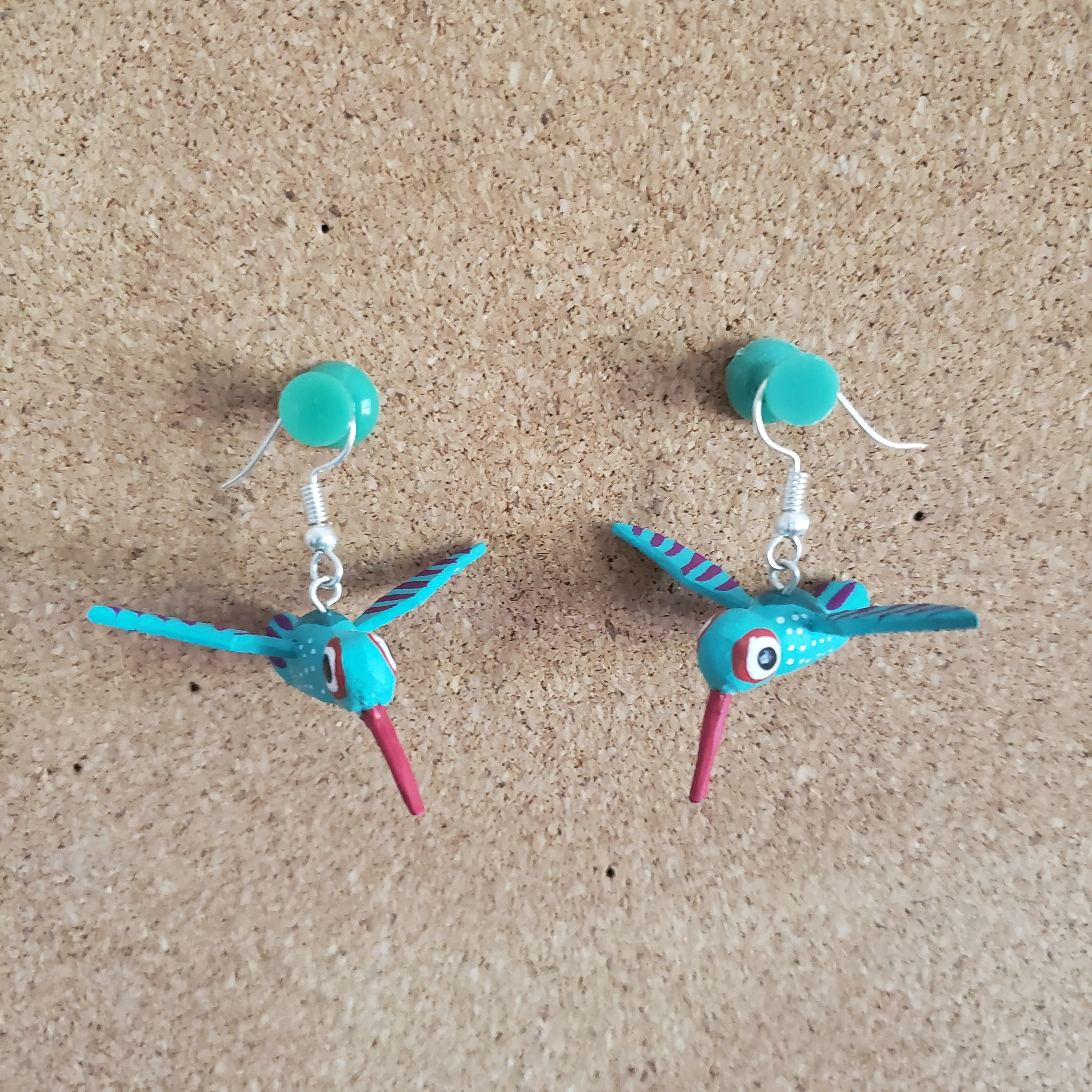 Hummingbird Earrings Alebrije Wood Carving