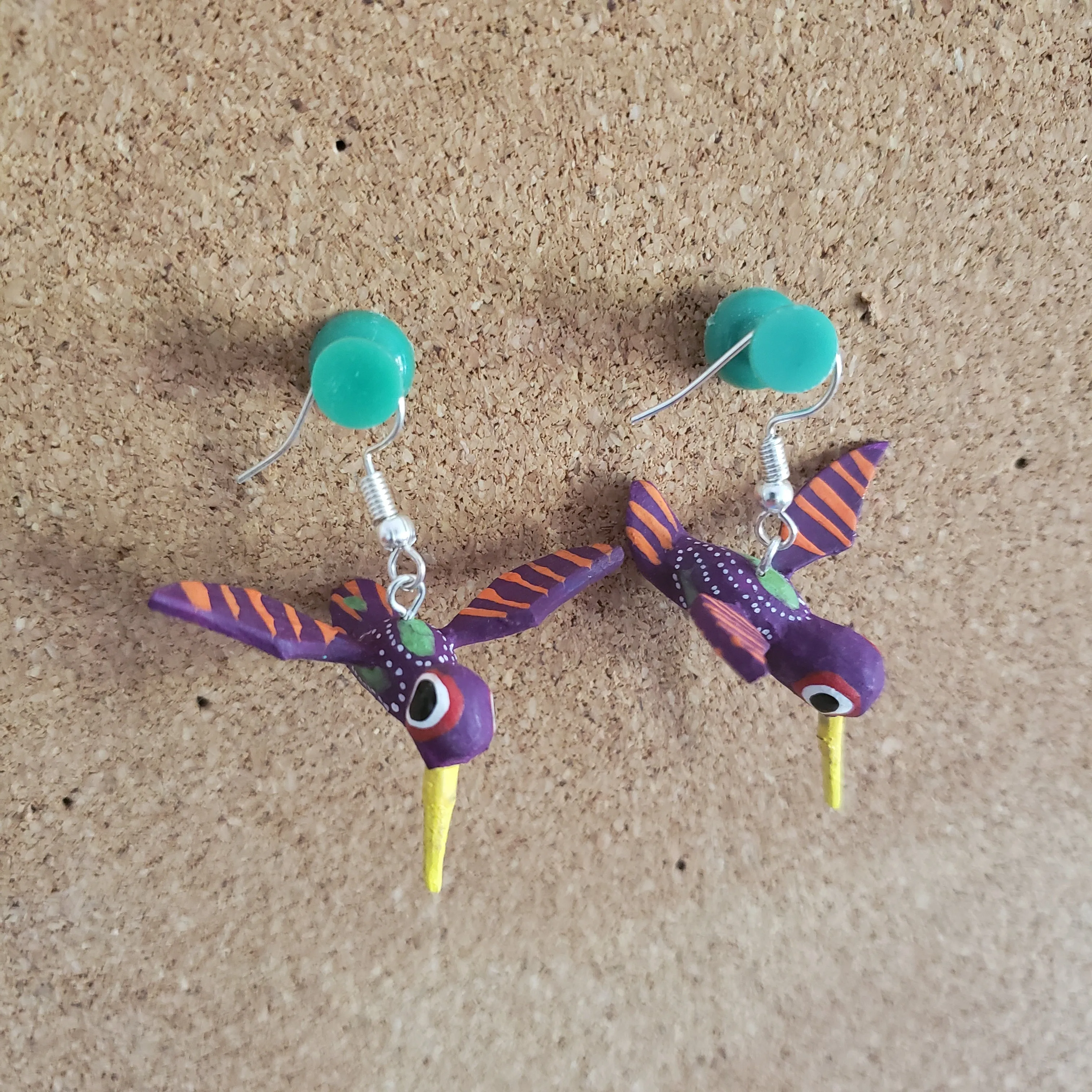Hummingbird Earrings Alebrije Wood Carving