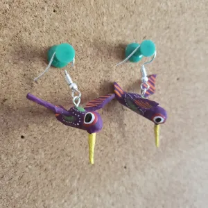 Hummingbird Earrings Alebrije Wood Carving