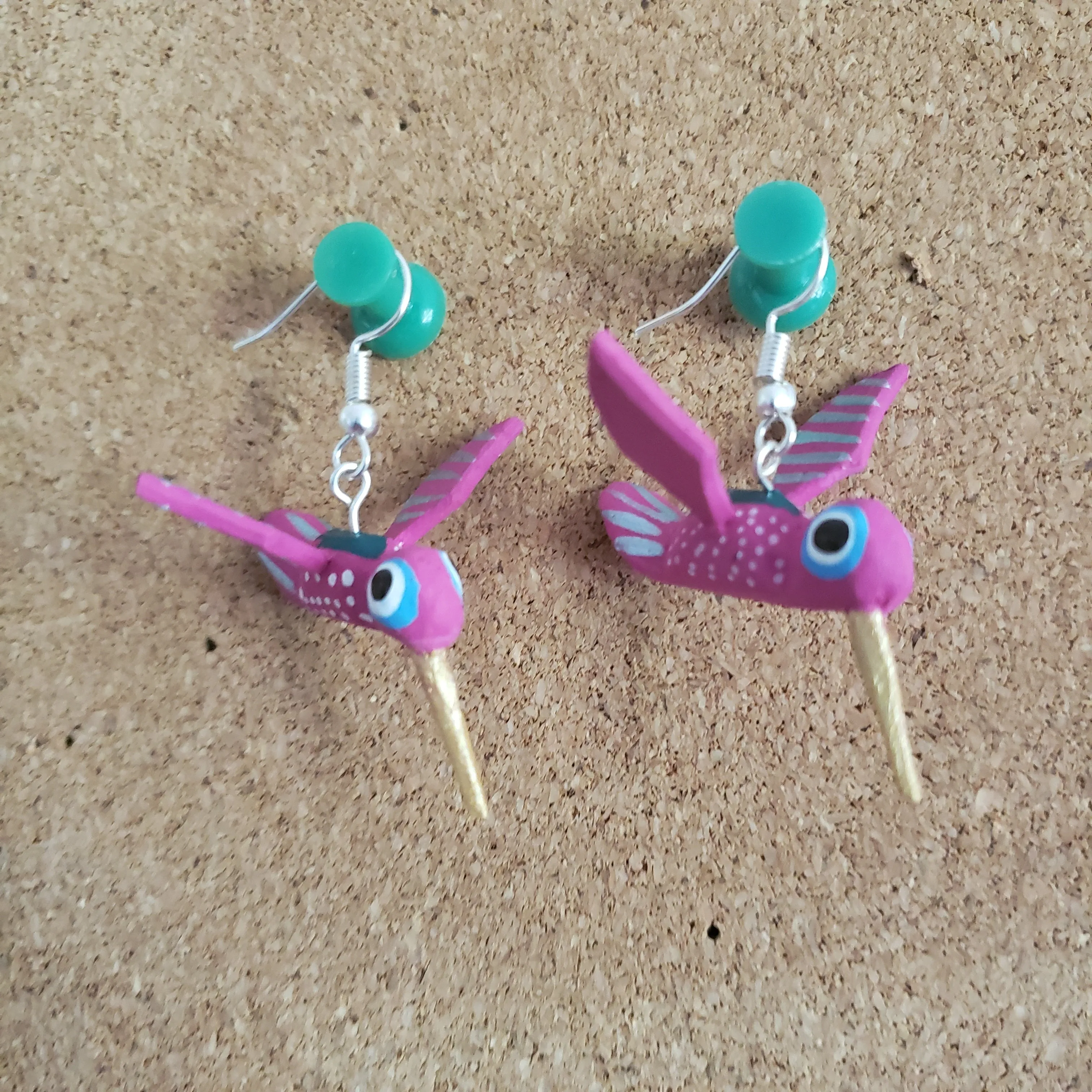 Hummingbird Earrings Alebrije Wood Carving