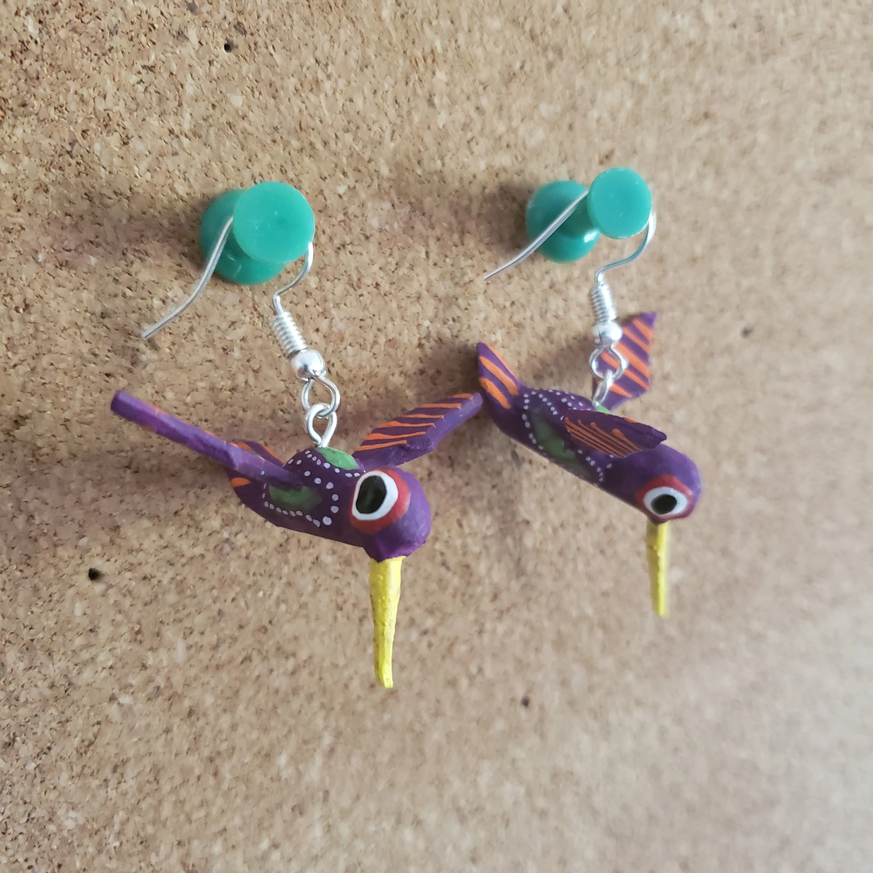 Hummingbird Earrings Alebrije Wood Carving