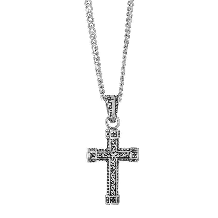 Italgem Stainless Steel CZ Detailed Cross Necklace