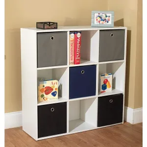 Jolie' Bookcase with Five Fabric Colorful Store Books Toys Bins