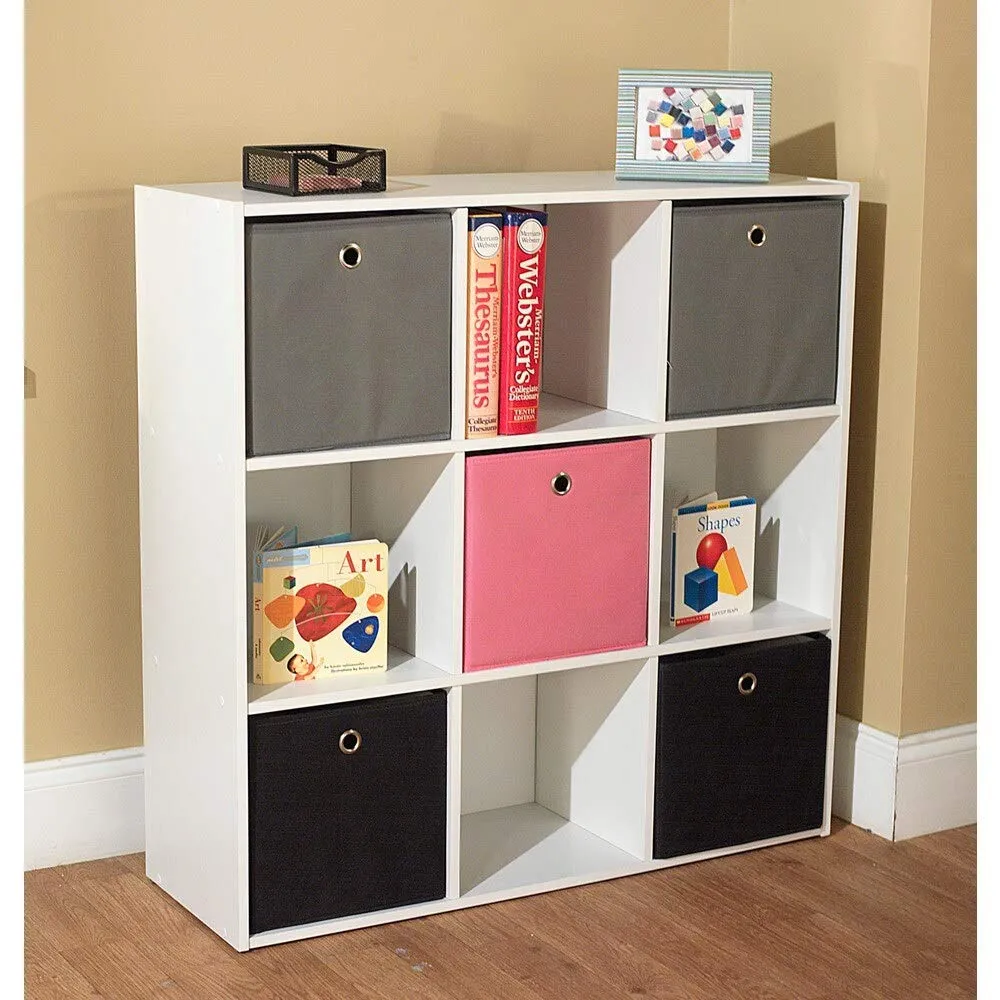 Jolie' Bookcase with Five Fabric Colorful Store Books Toys Bins