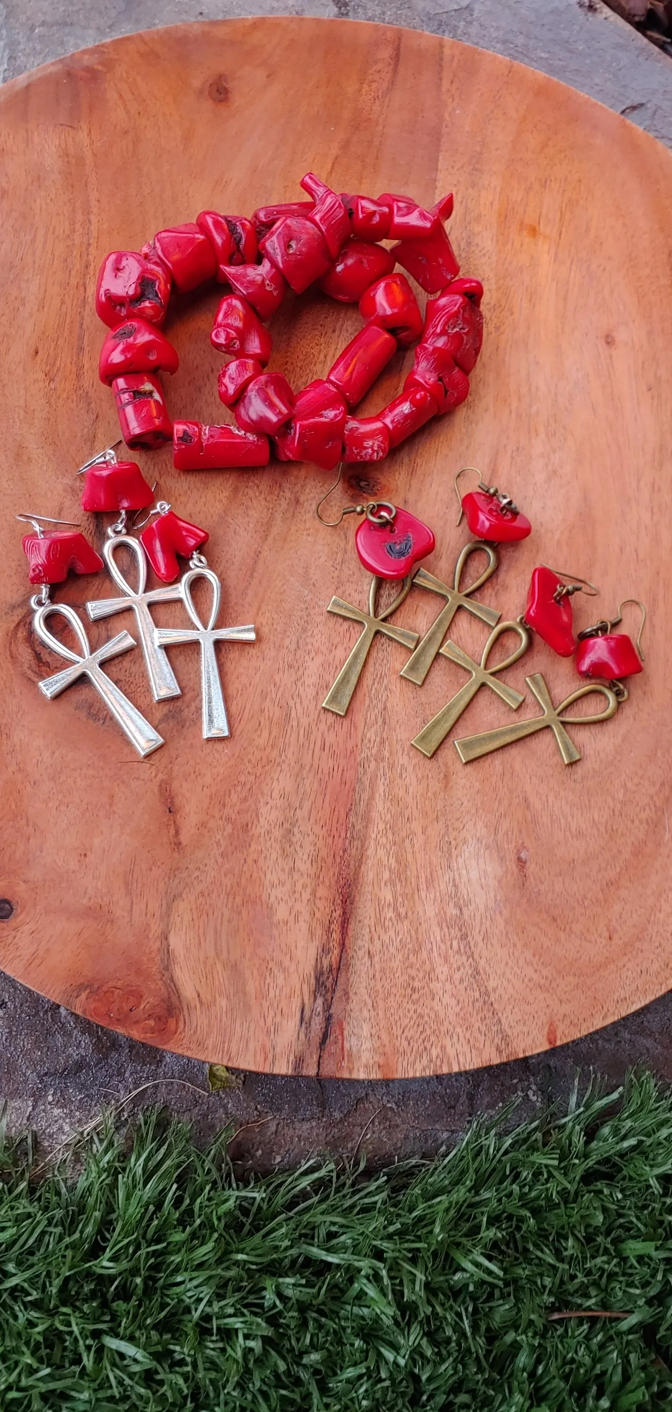 Keshia Coral Ankh Earrings