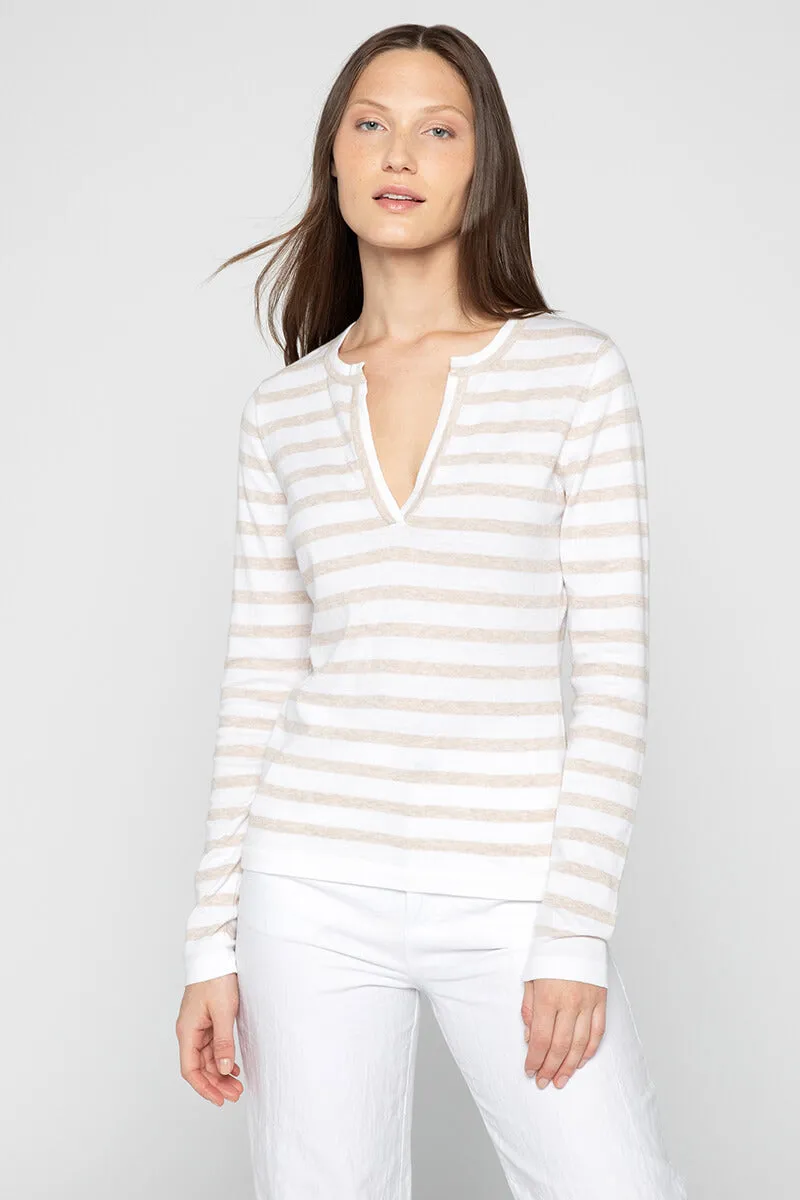 Kinross Splitneck Crew in White/Wicker