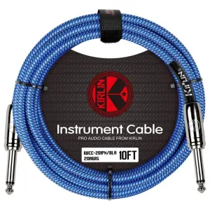 Kirlin Fabric 10 ft Straight Blue Guitar Cable