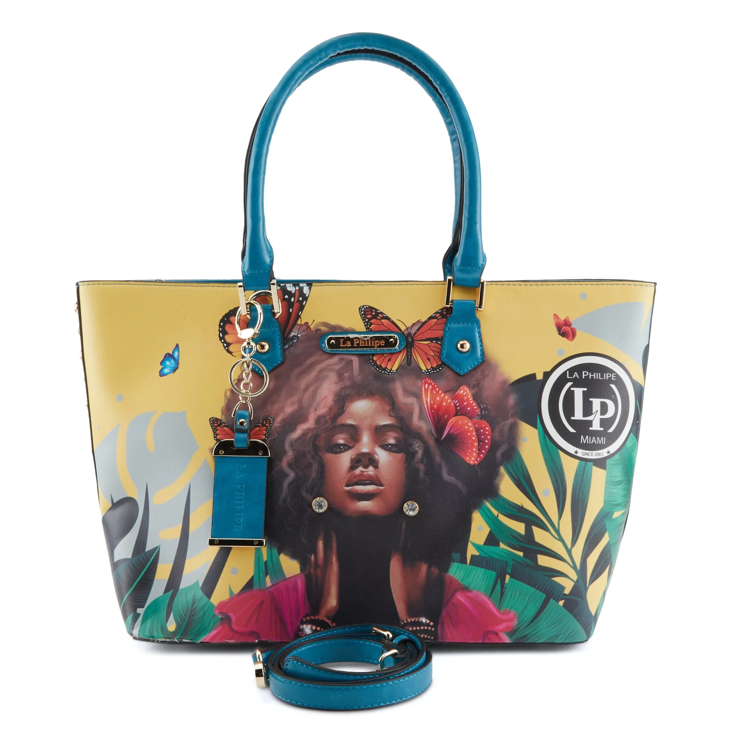 La Philipe Lp1021 12 Butterfly Fly Tote Yellow Pu Leather