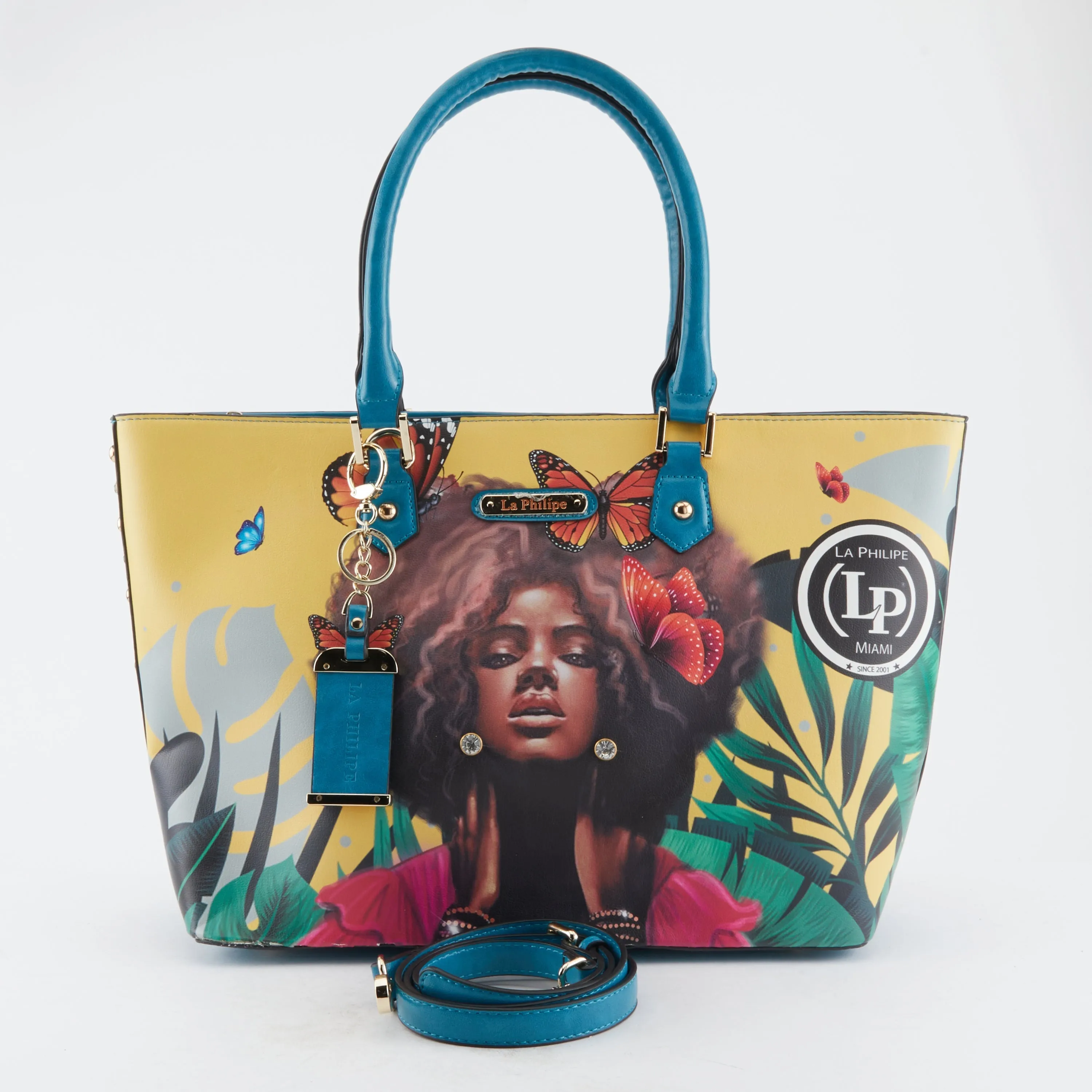 La Philipe Lp1021 12 Butterfly Fly Tote Yellow Pu Leather