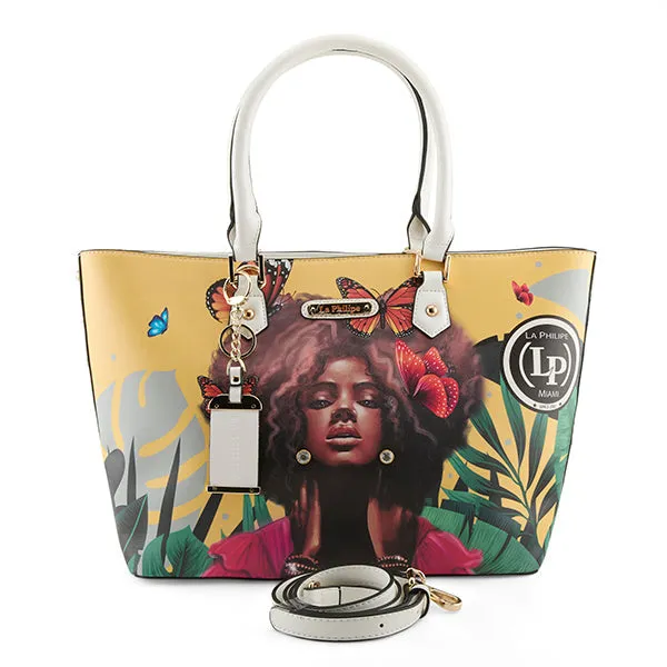 La Philipe Lp1021 12 Butterfly Fly Tote Yellow Pu Leather