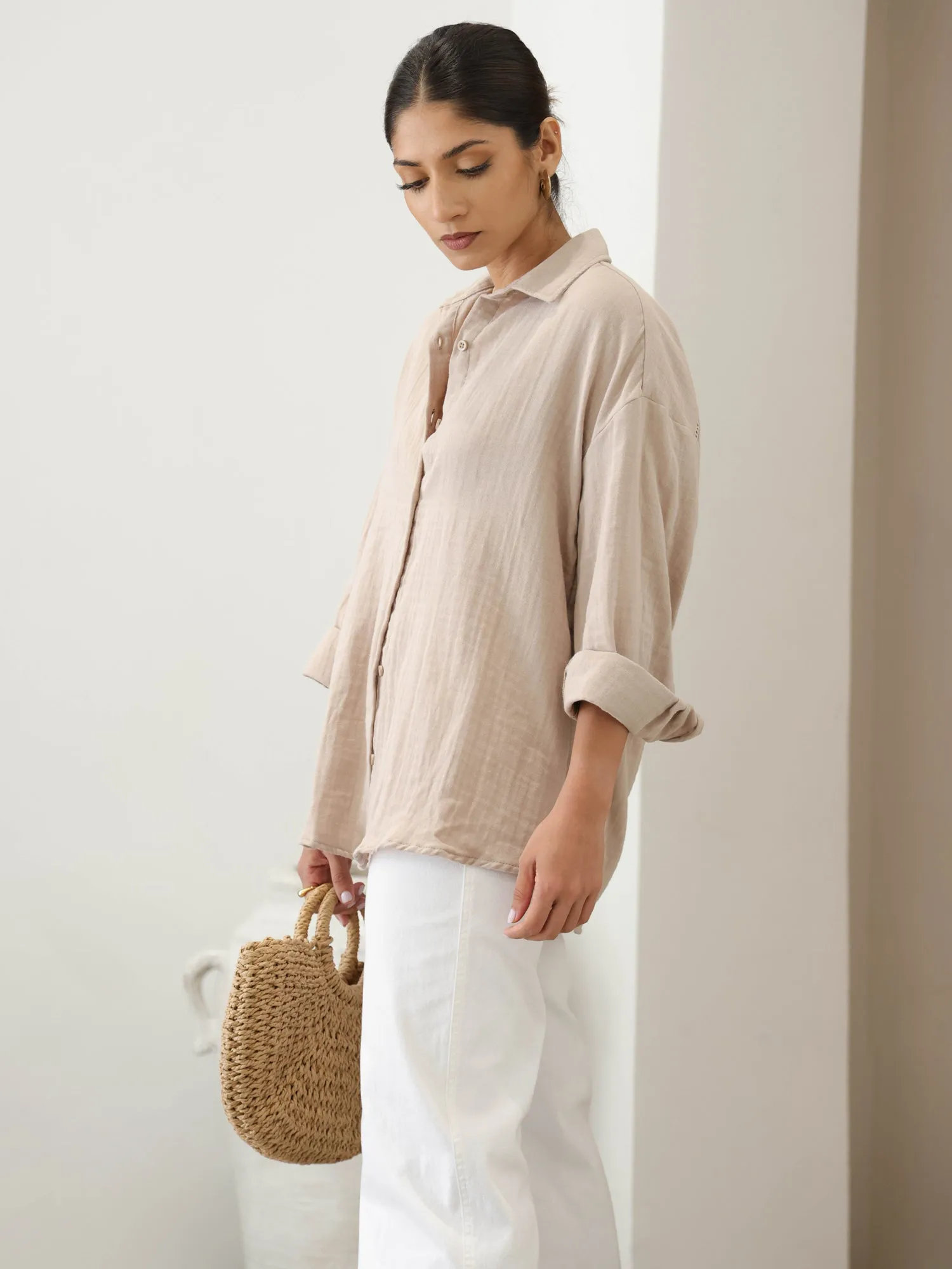 Ladder Lace Detailed Oversized Shirt
