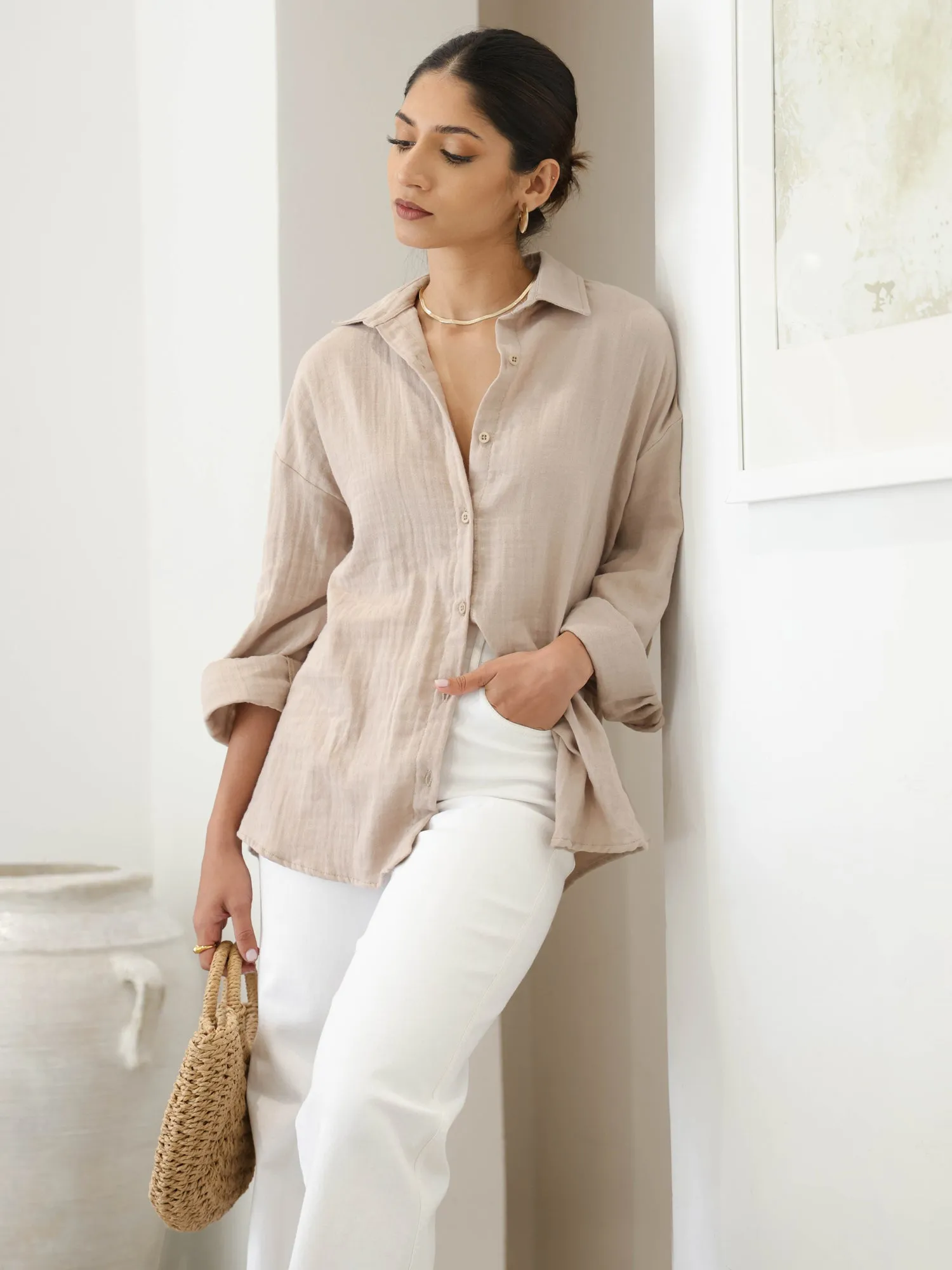 Ladder Lace Detailed Oversized Shirt
