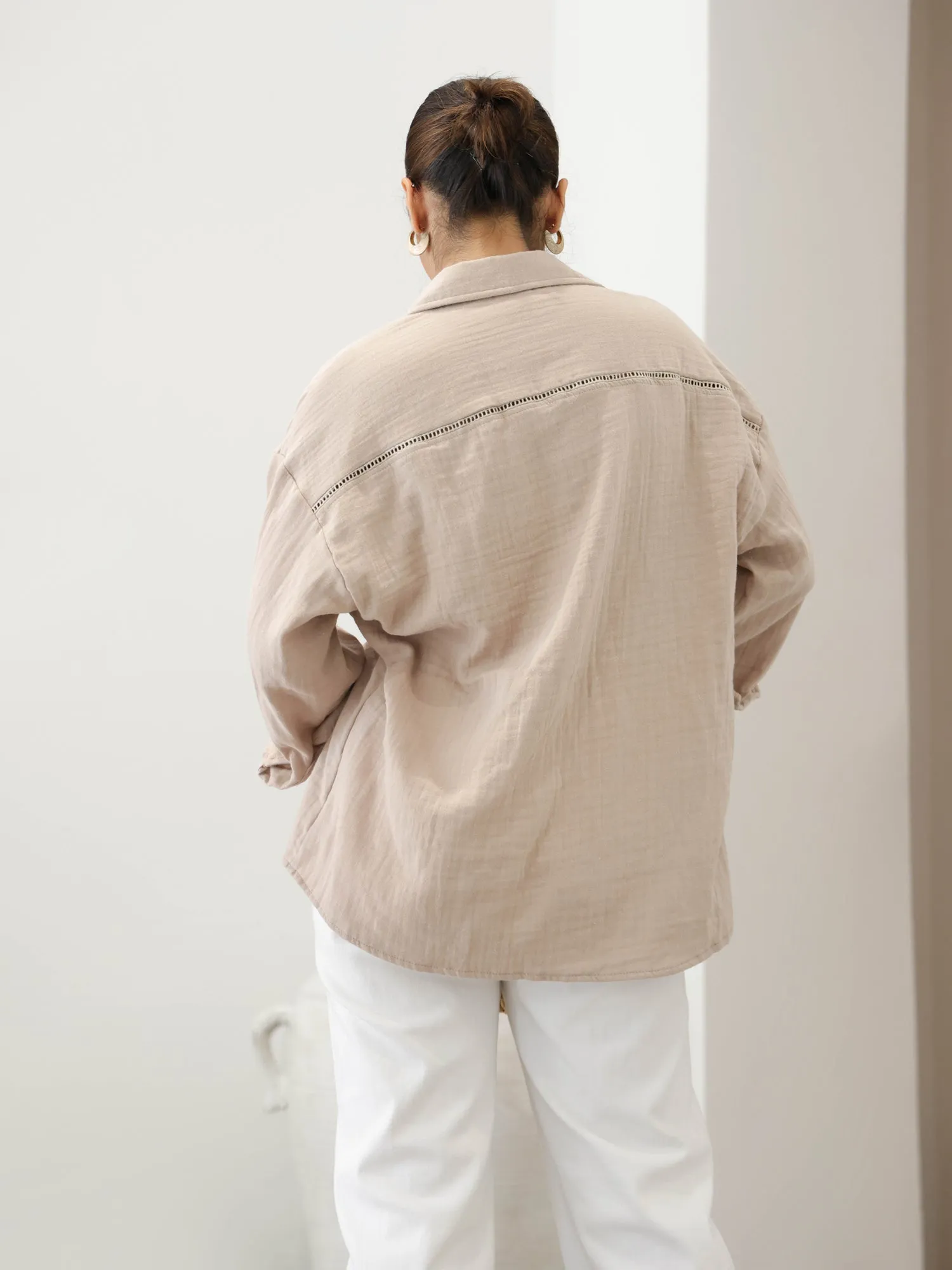Ladder Lace Detailed Oversized Shirt