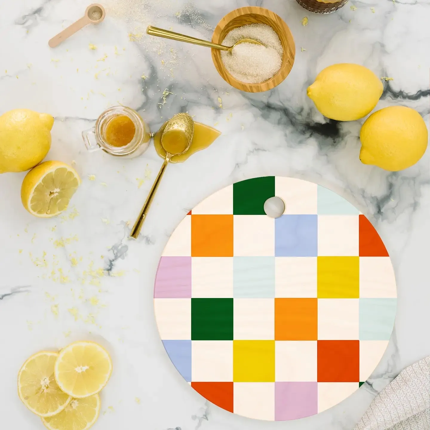 Lane and Lucia Rainbow Checkerboard Cutting Board Round