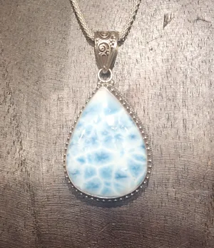 Larimar Silver Drop with Detailed Artwork