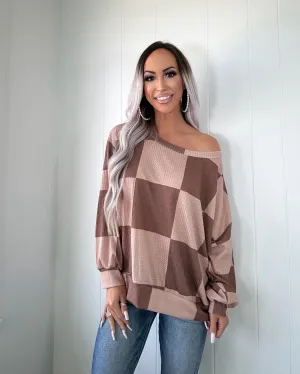 Latte Run Checkered Sweatshirt - Mocha