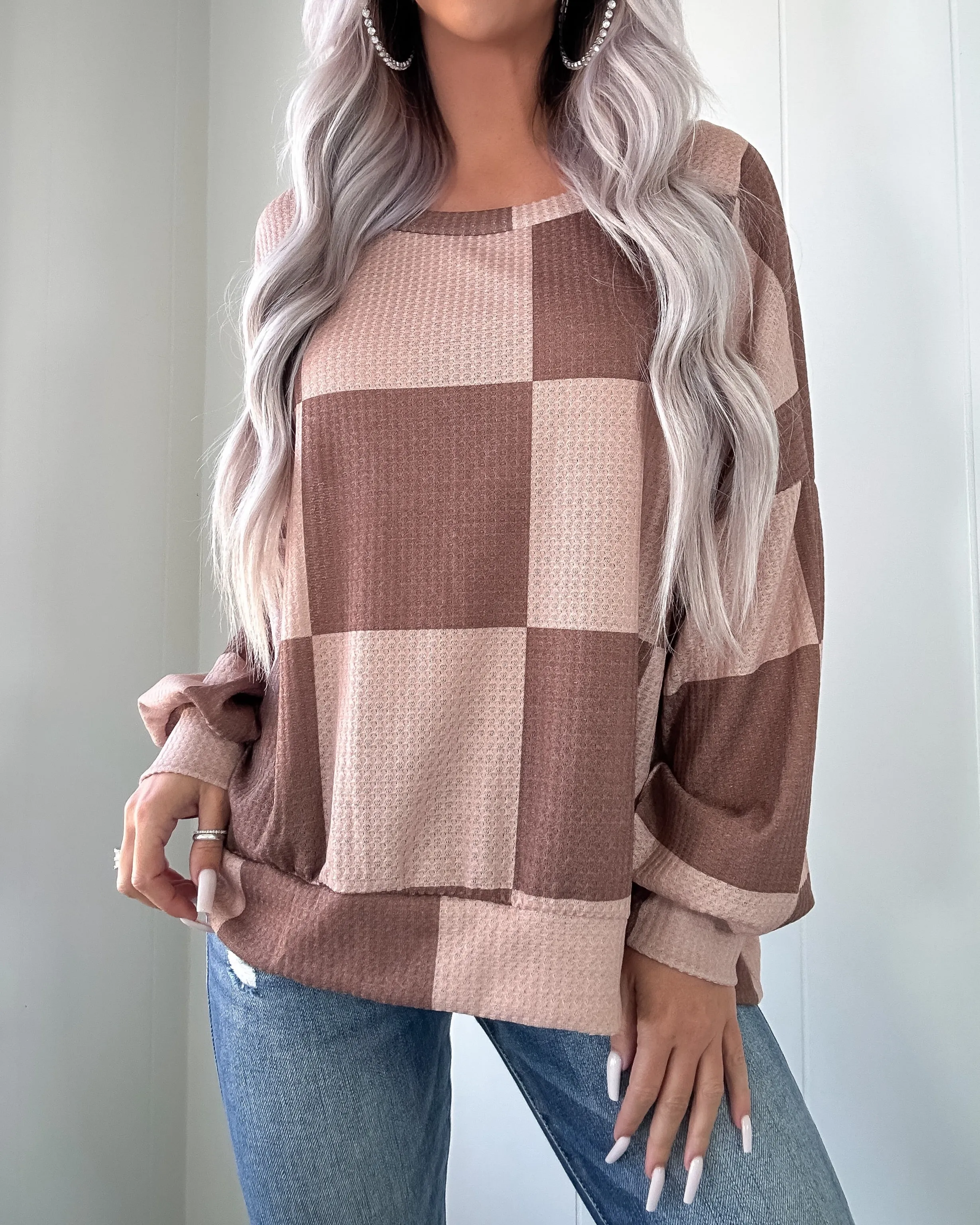 Latte Run Checkered Sweatshirt - Mocha
