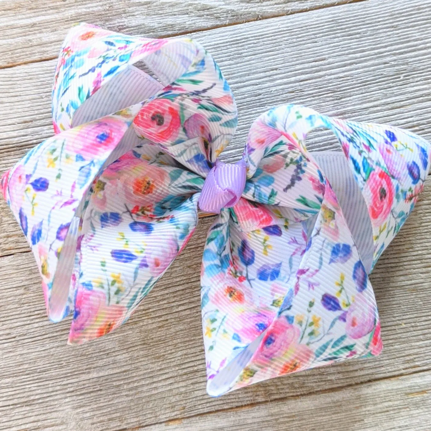 Lavender Floral 4" Ribbon Hair Bow