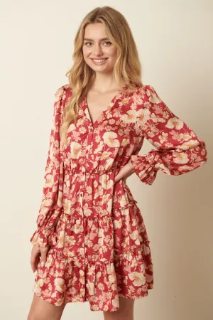 LeAnn Flower Print 3 Tier Mini Dress