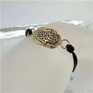 Leather Bracelet  925 Silver  Hebrew Script Mazal Tov Hamasa Hadar Designers (as