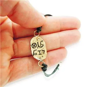 Leather Bracelet  925 Silver  Hebrew Script Mazal Tov Hamasa Hadar Designers (as