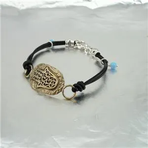Leather Bracelet  925 Silver  Hebrew Script Mazal Tov Hamasa Hadar Designers (as