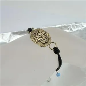 Leather Bracelet  925 Silver  Hebrew Script Mazal Tov Hamasa Hadar Designers (as