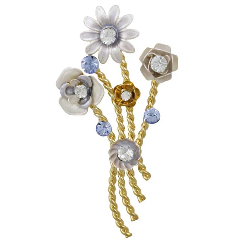 Light Gray Enamel Flowers Bouquet Brooch Pin - PRL239