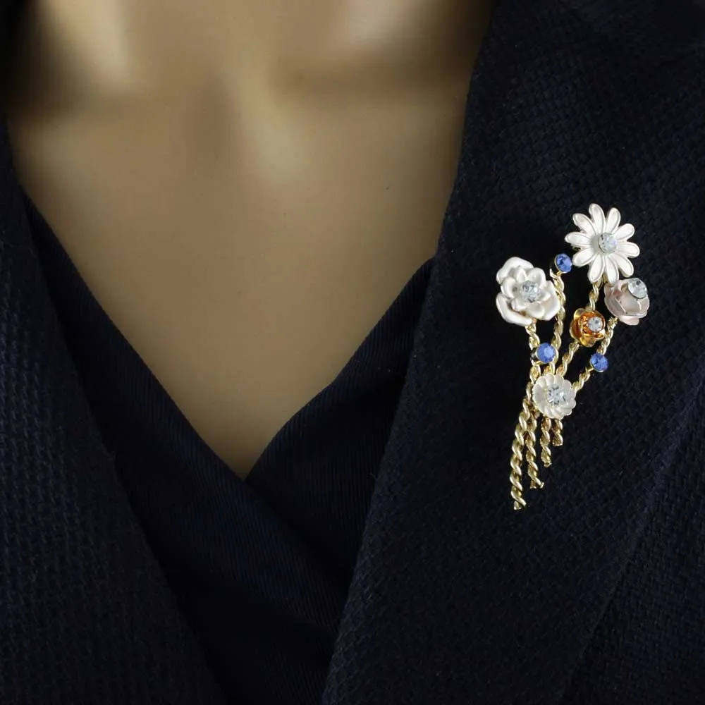 Light Gray Enamel Flowers Bouquet Brooch Pin - PRL239