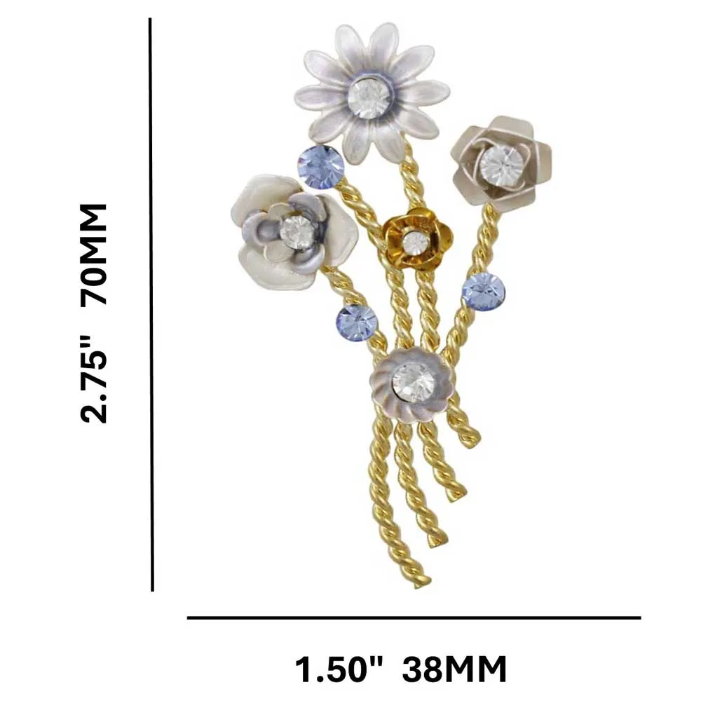 Light Gray Enamel Flowers Bouquet Brooch Pin - PRL239