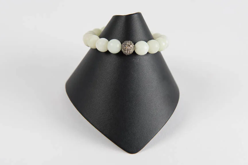 Light jade with pave diamond bead