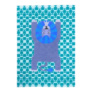 Lion Checkered Hand Tufted Wool Rug - Blue