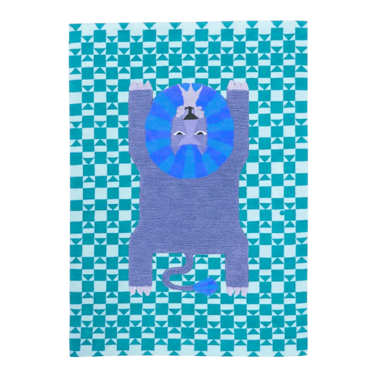 Lion Checkered Hand Tufted Wool Rug - Blue