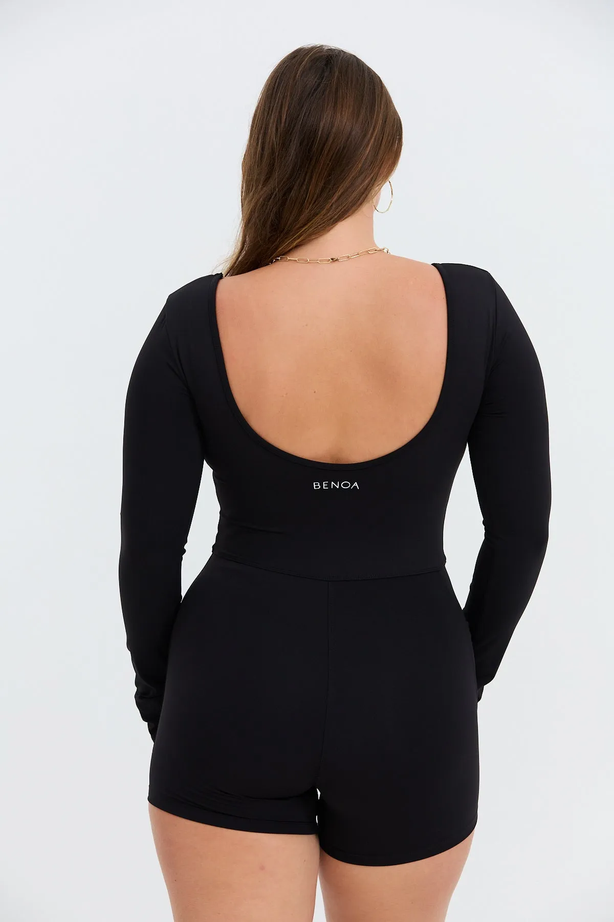 Long Sleeve Active Romper - Black