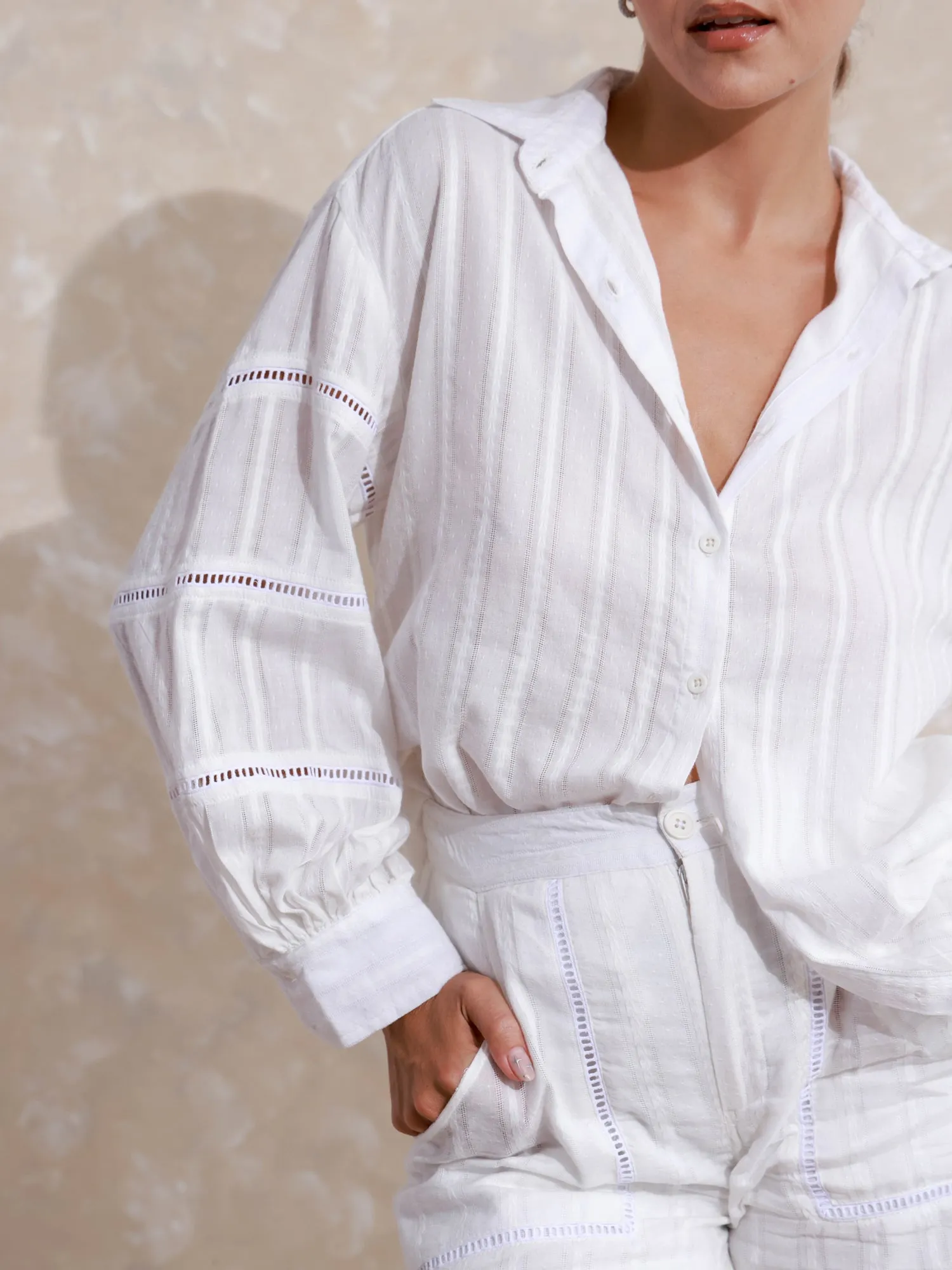 Long Sleeve Over Sized Lace Detailed  Shirt